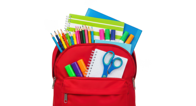 Back To School Red Backpack Full Of Colorful Supplies