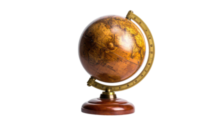 A detailed globe showing continents, oceans, and geographical features against black