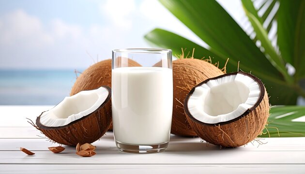 Coconut milk glass on white table