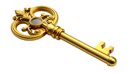 Luxurious Ornate Golden Key on Black Background - Symbol of Solution, Success, Access, and Opportunity