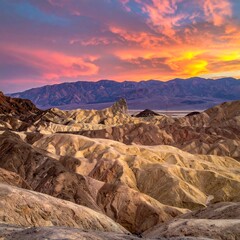 Naklejka premium Desert landscape illuminated by dramatic sunset colors