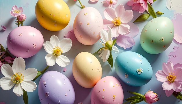 Pastel-colored Easter eggs with flowers