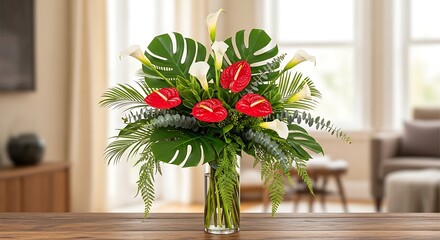 Exotic Anthurium Arrangement - A Tropical Floral Display.