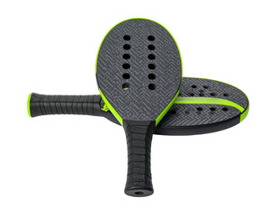 Two gray, perforated paddles with green accents and textured black handles, on black