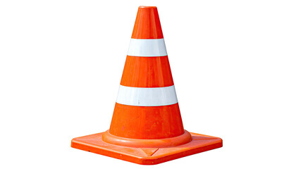 Single, vibrant orange & white striped cone on a square base; shadow removed
