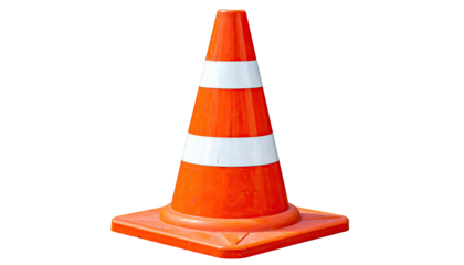 Single, vibrant orange & white striped cone on a square base; shadow removed
