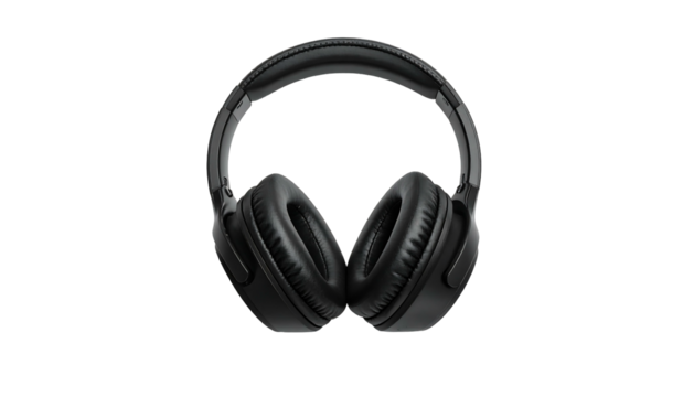 Black Wireless Headphones Isolated on White Background.