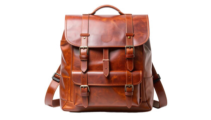 Brown Leather Backpack with Buckles and Straps.