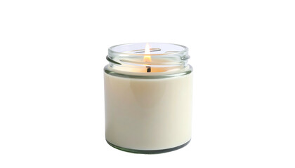 Candle in Glass Jar with Lid on White Background.