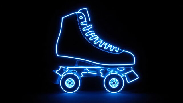 Neon Roller Skate Silhouette - A vibrant, neon-lit illustration of a roller skate against a stark black background.
