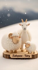 Charming Wooden Sheep and Goat Figurines from Zakopane-Tatry, Poland.