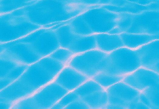 Abstract blue water surface with bright light reflections and ripples, creating a mesmerizing and dynamic aquatic texture perfect for summer relaxation themes