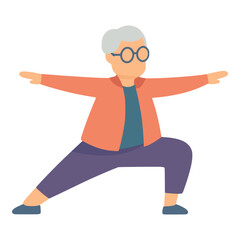 senior citizen grandma doing yoga exercise healthy cartoon character flat color vector illustration template design