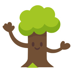 cute tree nature plant cartoon character flat color vector illustration template design