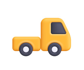 Yellow truck, cargo van. Shipping, logistics, delivery and transportation concept. 3d vector icon. Cartoon minimal style.