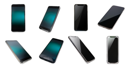 Variety of Modern Smartphones Displayed on a Simple Background, isolated on transparent background