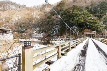 冬化粧した湯原温泉街