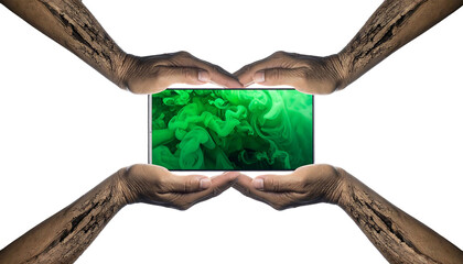 Collaborative Hands Holding a Glowing Green Energy Source.