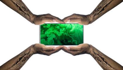 Collaborative Hands Holding a Glowing Green Energy Source.