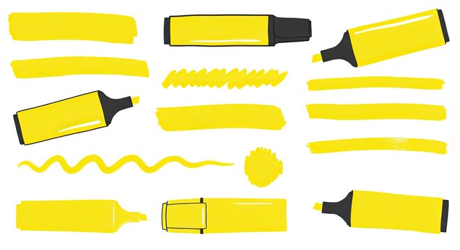 Brighten your projects with this fun yellow highlighter marks collection, perfect for adding emphasis and creative flair to any design with these vibrant elements