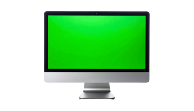Computer Monitor with Green Screen for Chroma Keying.