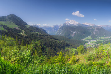 Obraz premium View of mountain valley near Jenner mount in Berchtesgaden National Park, Alps
