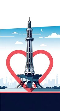 Blackpool Tower Illustration with Heart, a Symbol of Love and Tourism.