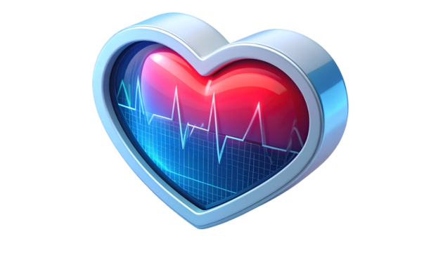 3D Heart with ECG Waveform - Digital Heartbeat Monitoring, Modern Cardiology & Health Technology Concept