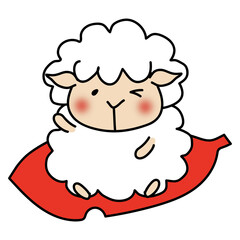 大きな落ち葉に乗る羊