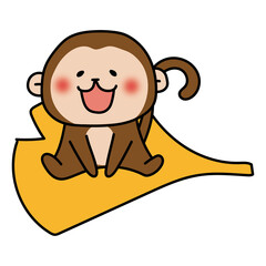 大きな落ち葉に乗る猿