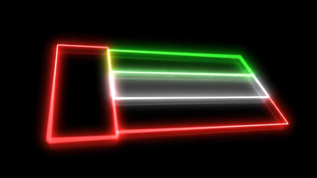 Glowing UAE Flag Animation - An animated representation of the United Arab Emirates flag video in neon light on a black background.