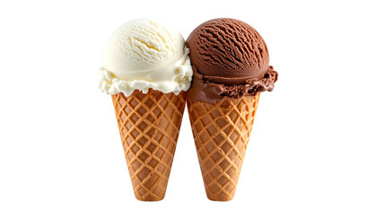 Delicious Ice Cream Cones Vanilla and Chocolate Flavors.