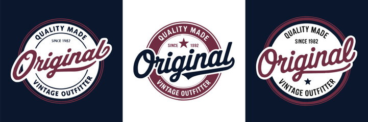 Vintage badge logo with original text, retro quality made typography emblem for apparel branding and t shirt design