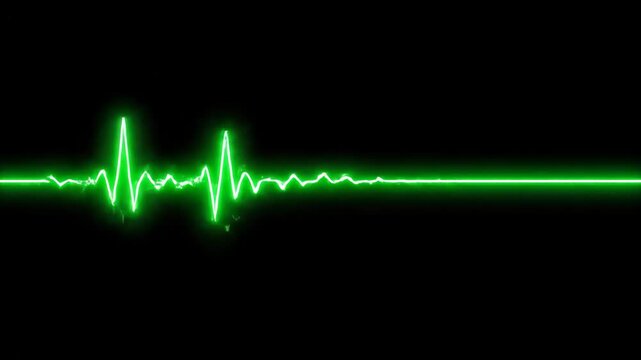 Green EKG Line on Black Background - A vibrant green EKG line is displayed on a stark black background, creating a visually striking video.
