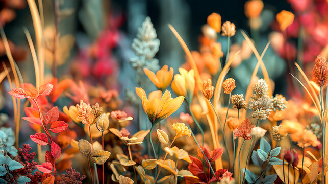 red and yellow flower field of wildflowers spring meadow