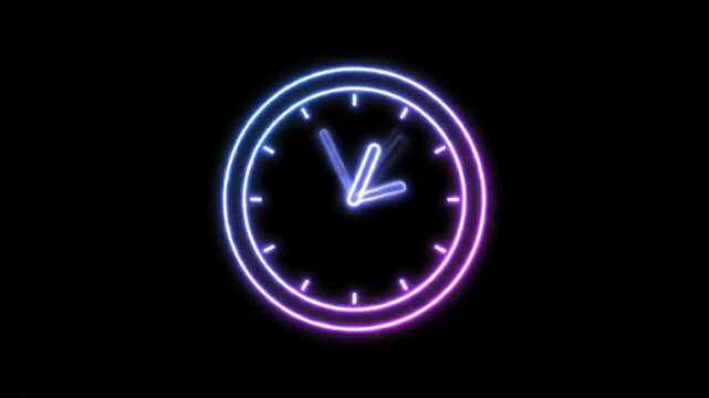 Neon Clock on Black Background - A digital video featuring a neon clock on a black background. The clock face is a glowing outline of a clock, with the hands pointing at the approximate time.