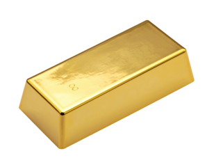 Gleaming rectangular ingot of precious metal, isolated against a deep black background
