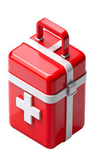Glossy Red First Aid Kit Box 3D Render - Essential Medical Supply Icon for Emergency Health & Safety Concepts on Black