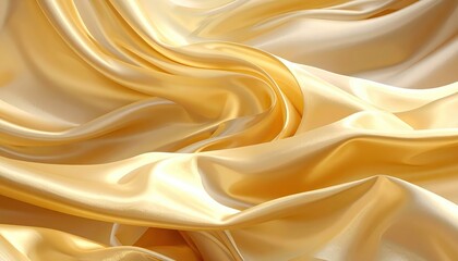 Obraz premium Soft, flowing golden satin fabric is presented in a setting, featuring elegant folds and lustrous highlights that create a sense of luxury and delicate movement, with a subtle gradient of color.