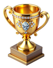 Golden Trophy Cup with Sparkling Diamonds Isolated on Black Background - Symbol of Victory, Achievement, and Luxury Award