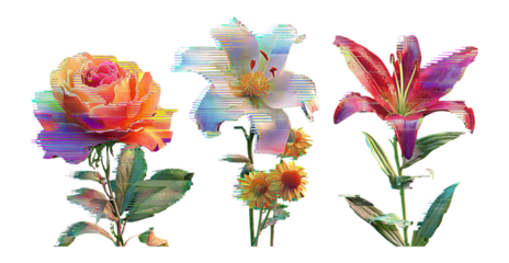 Colorful Isolated Flowers with Abstract Style on Transparent Background