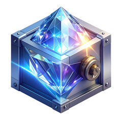 Futuristic Crystal Security Box with Glowing Diamond - Digital Data Protection, Blockchain, and Luxury Tech Concept