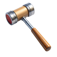 Elegant Wooden Gavel with Metal & Red Detail Isolated on Black. Symbolizing Law, Justice, Auction, Decision, and Authority.