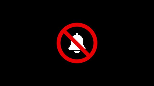 Red Prohibition Sign Over White Bell Icon On Black Background forbidden prohibited