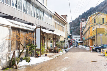 冬化粧した湯原温泉街
