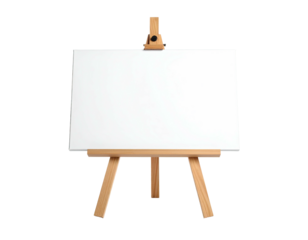 A blank white canvas on a wooden easel, ready for painting, against black background