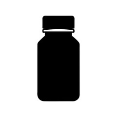 Black and White Pharmaceutical Medicine Bottle Icon Design on White Background