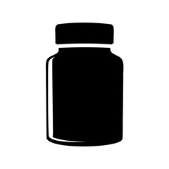 Simple black and white image of a medicine bottle with cap
