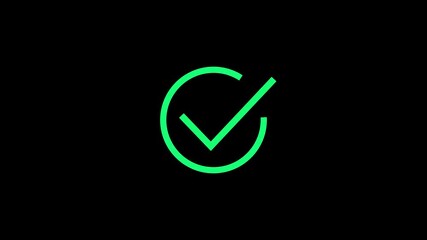 Green checkmark inside a circle on black background tick done - Powered by Adobe