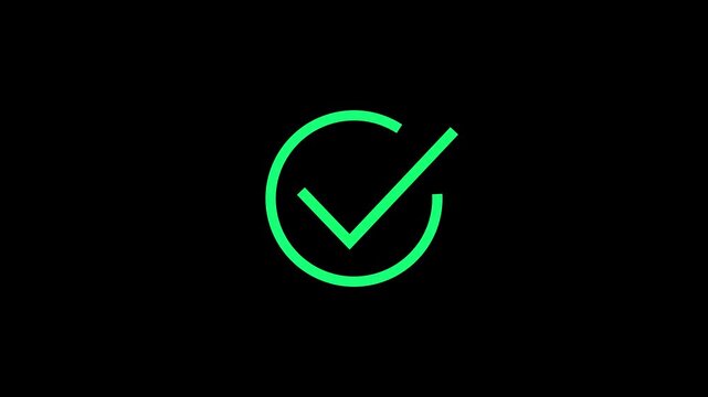 Green checkmark inside a circle on black background tick done